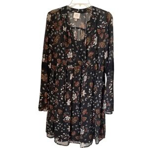 Black Floral Long Sleeve Tunic Dress